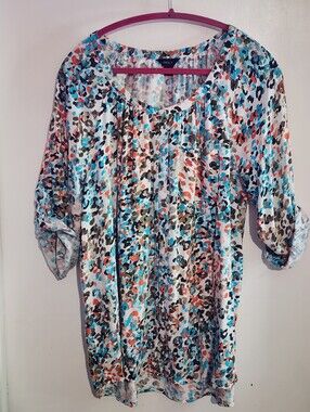 intro. Multicolor Pleated Tunic Top - Blue, Coral, Black